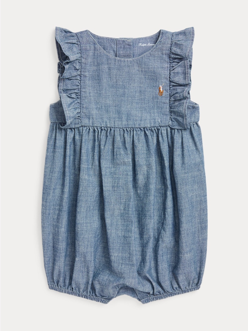 Ralph Lauren Light Blue Chambray Ruffle Romper